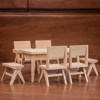 1:12 Кукольный домик Миниатюрный деревянный обеденный стол в европейском стиле Стул Скамейка Кресло Мебель Модель Декор Игрушка Кукла Аксессуары для дома