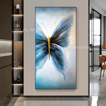100% ручная роспись большой размер современный абстрактный синяя бабочка животное картина искусство простой картины маслом на холсте украшение дома