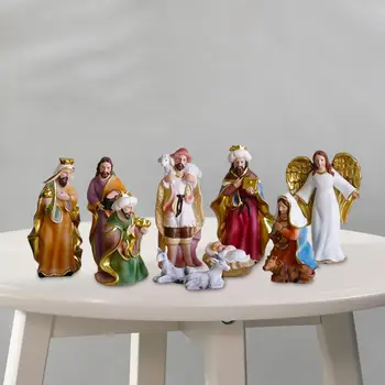 11x Набор фигурок Рождества Набор статуй Рождение Иисуса для домашнего стола