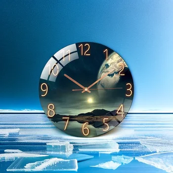 12 дюймов Тихий закат Круглые стеклянные настенные часы Арабские числовые высококачественные кварцевые настенные часы для кухни гостиной спальни