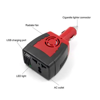 150 Вт Инвертор мощности постоянного тока 12 В в переменный 220 В Автомобильная розетка Адаптер напряжения с USB-портами зарядки 0,5 А