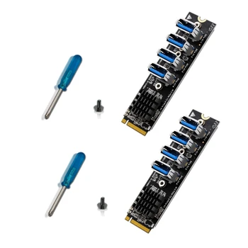2 шт. M.2 PCIE Riser Card для майнинга 4-портовый модуль адаптера MKEY PCI-E X1 Плата расширения от 1 до 4 для ПК BTC Minner Desktp
