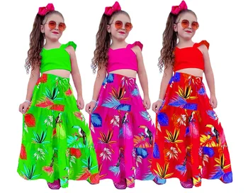 2023 Летняя детская одежда Платье Новая детская одежда для девочек Платье с принтом Топ + длинное платье Набор из двух частей 3 4 5 6 7 8 год