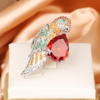 2023 Модные многоцветные цирконовые кольца в форме попугая для женщин 925 пробы из стерлингового серебра темперамент предложение юбилейные ювелирные изделия