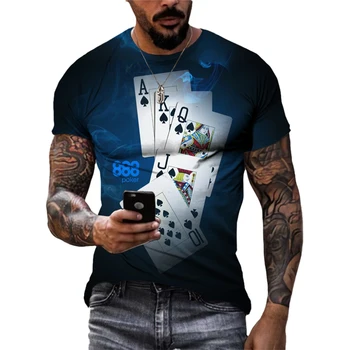 2023 Мужская футболка с 3D-печатью Персонализированная печать для покера с коротким рукавом Мода Оригинальный шаблон букв Летняя новинка