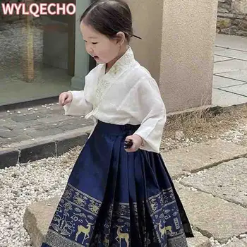 2023 НОВОЕ летнее китайское платье ханьфу для девочек традиционная юбка с вышивкой в виде лошадиного лица для детей принцесса Ханбок Дрес