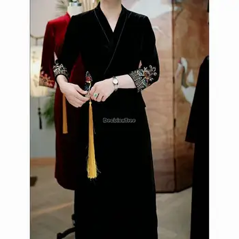 2023 осень и зима новая бархатная вышивка ретро платье в национальном стиле китайское улучшенное женское платье с V-образным вырезом Qipao S855