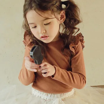 2023 Осень Новый Модный Корейский Круглый Вырез С Длинным Рукавом Сплошной Цвет Нижняя Рубашка Детская Одежда Девочка Рубашка