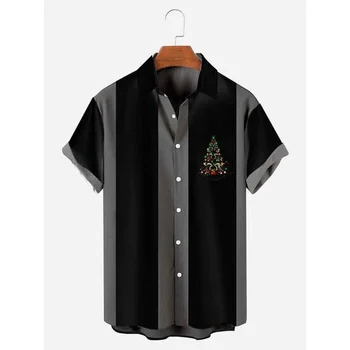 2024 Высококачественная мужская рубашка Рождественская повседневная футболка с принтом и коротким рукавом Летние футболки оверсайз кардиган с лацканом для мужчин