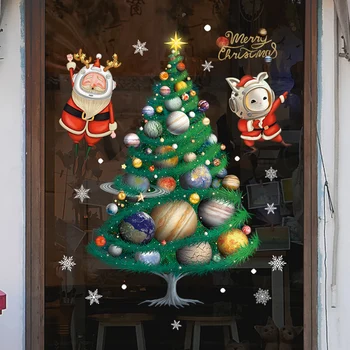 2024 Рождественские наклейки на окна Санта-Клаус Рождественская елка Мультфильм Стеклянная наклейка Счастливого Рождества Новогодние праздничные украшения для дома