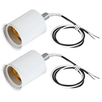 2X E27 Керамическое винтовое основание Круглая светодиодная лампочка Патрон для лампы Адаптер для патрона Металлический держатель лампы с проводом Белый
