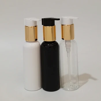 30 шт. 100 мл пустые пластиковые ПЭТ-бутылки с золотым алюминиевым насосом для лосьона прозрачный белый черный контейнер для жидкого мыла гель для душа