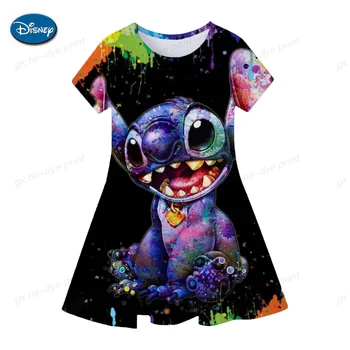 3D-печать детская одежда платье лето новый мультфильм Disney Stitch юбка круглый вырез с коротким рукавом повседневная милая юбка