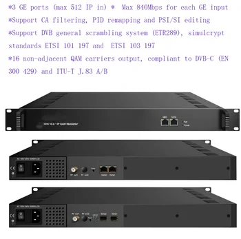512 IP-16-канальный модулятор QAM, модулятор IP в DVB-C J.83A/B/C, модулятор кодировщика IPTV, модулятор мультиплексирования скремблирования