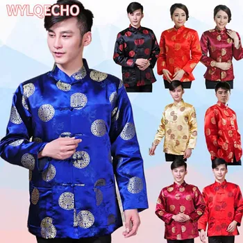 6Color Мужчины Новогодние топы Китайский традиционный костюм Тан С длинным рукавом Кунг-фу Одежда Мужская куртка Cheongsam Ретро Одежда S-3XL