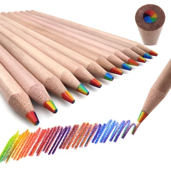 7 в 1 Цветные цветные карандаши Радужные карандаши для студентов, Деревянные карандаши Толстые стержни Наборы для художественной раскраски Рисование Скетчинг