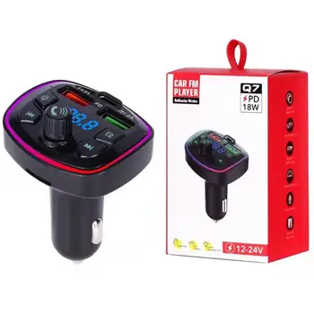 Atuo Bluetooth 5.0 Зарядное устройство FM Передатчик PD 18 Вт Type-C Двойной USB 4.2A Быстрое зарядное устройство Светодиодный атмосферный свет с подсветкой MP3-плеер