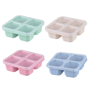  Bento Box - многоразовые контейнеры для приготовления пищи с 4 отделениями, идеальные контейнеры для хранения продуктов, компактные и штабелируемые прочные