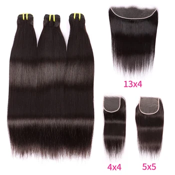 Bone Straight Human Hair 3 Bundles With Transparent HD 4x4 5x5 Кружевная застежка 13x4 Кружевная передняя часть для чернокожих женщин