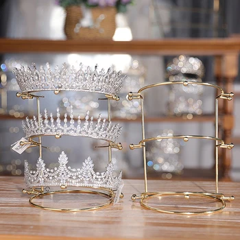 Bride Crown Повязка на голову Держатель для поддержки тиары Princess Стразы Crown Display Rack Металл Золото Кристалл Повязки на голову Органайзер