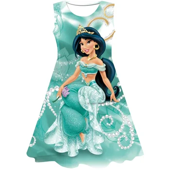 Disney Новые детские жасминовые платья для девочек Летнее платье для девочки Детское платье для сладкой принцессы Модные повседневные платья для вечеринок 1-10 лет