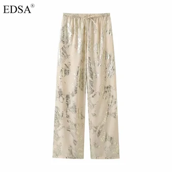 EDSA Женские модные свободные брюки с цветочным принтом для женщин Широкие штанины Эластичная талия Праздничные длинные брюки Уличная одежда