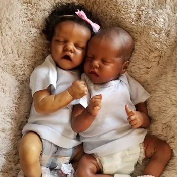 FBBD 43CM Reborn Doll Twin A Dark Skin African Black Dolls Handmade Lifelike Newborn Baby Bebe Reborn Игрушки для девочек