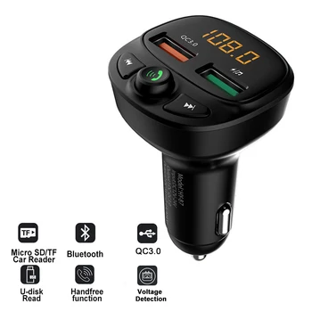 Fm Передатчик Автомобильные аксессуары Двойное USB-зарядное устройство MP3-плеер Автомобильный адаптер быстрой зарядки TF Card QC 3.0 Авто Bluetooth 5.0