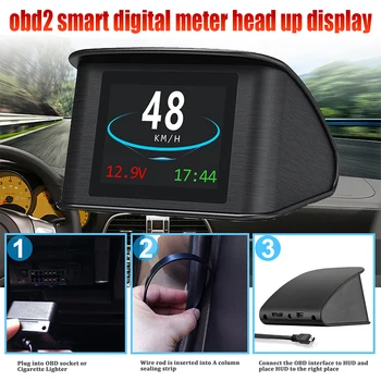 Hud Obd2 Проекционный дисплей для автомобиля Интеллектуальный датчик Автомобильный проекционный дисплей Цифровой спидометр OBD2 Интеллектуальный цифровой счетчик Инструмент диагностики автомобиля