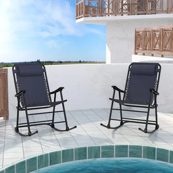 Lacoo Zero Кресло-качалка с подушкой в подголовнике Складное кресло-реклайнер Складное кресло для отдыха у бассейна, лужайки и патио, синий