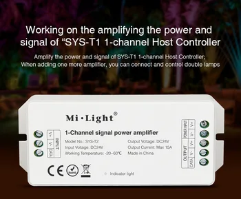 Milight SYS-T2 DC24V 2.4G RF 1-канальный усилитель мощности сигнала Работа с 1-канальным хост-контроллером SYS-T1 для светодиодной лампы SYS