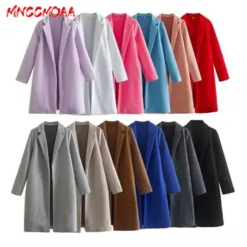 MNCCMOAA-Женские винтажные шерстяные карманы с длинным рукавом, свободный крой, повседневная теплая верхняя одежда, женская мода, осень-зима 2024
