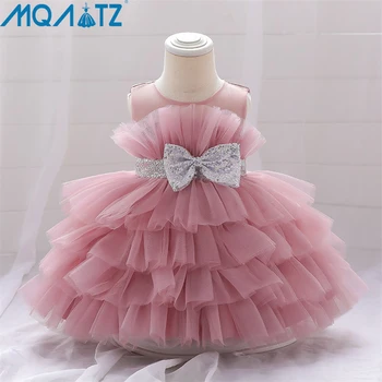 MQATZ Летнее платье 1 год пухлый розовый детский бант крещение принцессы Brithday Vestidos Малыш Дети Крещение Девочка Одежда