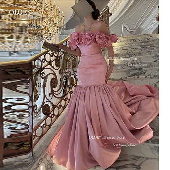 OLOEY Пыльно-розовые тафта русалка вечерние платья саудовские арабские женщины с плечами 3D цветы длинные выпускные платья официальная вечеринка