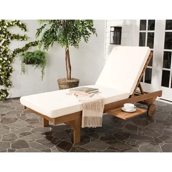 Outdoor Collection Newport Natural / Beige Cushion Встроенный приставной столик Регулируемый шезлонг Кресло без груза