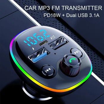 PD 18 Вт FM-передатчик Беспроводной Bluetooth 5.0 Громкая связь Автомобильный комплект Двойной USB Быстрое зарядное устройство Радиомодулятор MP3-плеер Поддержка TF-карты