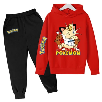 Pokémon Теплые мальчики носят одежду для мальчиков Пикачу 2024 Новое аниме Прекрасный Модный Уличный Костюм Стиль Харадзюку Детские Комплекты Топы Кавайные Девочки