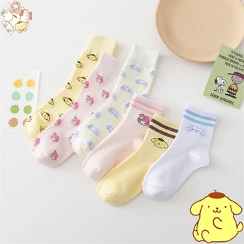 Sanrio Girl Heart Хлопковые носки Ins Симпатичные мультяшные носки All-Match Дышащие и впитывающие пот носки Cinnamoroll Mid-Tube