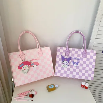 Sanrio Аниме Kuromi My Melody Cinnamoroll Мультяшная сумка Kawaii Lattice Универсальная сумка через плечо Сумка высокой емкости Подарок