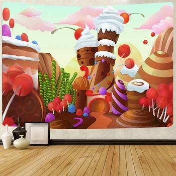 Simsant Мультфильм Декор Гобелен Мороженое Замок Конфеты Детские настенные гобелены для гостиной Спальня Домашний декор общежития
