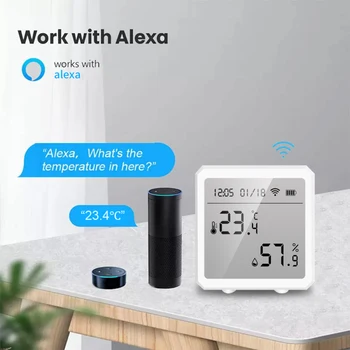 Tuya Smart WiFi Датчик температуры и влажности с ЖК-экраном Беспроводной интеллектуальный термометр Гигрометр работает Alexa Hey