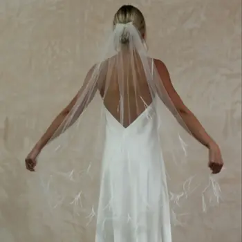 V195 Великолепная свадебная фата 1 ярус свадебная фата 3D перо жемчуг бисер мягкий тюль с гребнем свадебное платье аксессуары для невесты