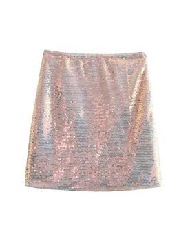 ZADATA Новая женская сексуальная повседневная элегантная шикарная однотонная молния с пайетками короткая тонкая модная универсальная мини-юбка