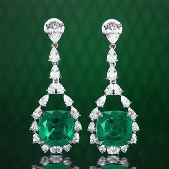 ZOCA Emerald Lab Big Stone Серьги 925 пробы из стерлингового серебра Ювелирные изделия Подарок Женщины Капля Воды Кулон Дизайн
