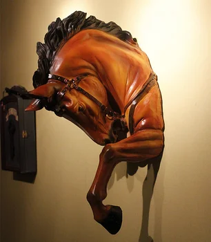 Американский креативный Смола Боевая Лошадь Голова Статуя Настенный Декор Ремесла Голова Животного Украшение Стены Гостиная Бар Статуэтки Домашний Декор