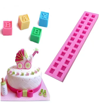 Английские буквы 3D Baby Building Block Помадка Формы для торта Шоколадная форма для кухни Выпечка Sugarcraft Украшение Инструмент E309