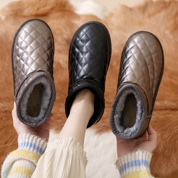 Ботинки Обувь на плоской платформе Сапоги-Женская зимняя обувь Австралия Сабо с круглым носком Med 2023 Резиновые Дамы Лодыжки Снег Шнуровка Твердый