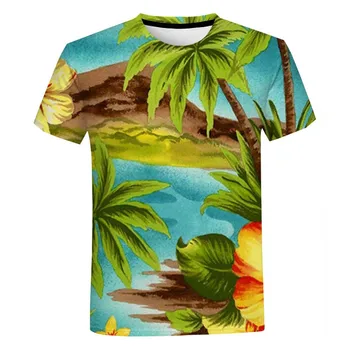 гавайская 3D-печать повседневная удобная одежда больших размеров для мужчин и женщин лето с коротким рукавом для мальчиков и девочек модная футболка