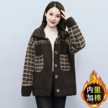 Гранулированное пальто из овечьей шерсти для женской осени и зимы Новое свободное, тонкое и теплое сращенное шерстяное пальто