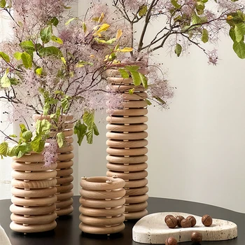  Деревянная круглая цветочная посуда ручной работы Современный минималистский декор Сухой цветок Вода Культура Художественная ваза